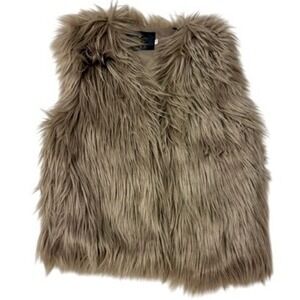 QIYE Faux Fur Vest Tan Brown Shaggy Sleeveless Jacket Outerwear Women‎
